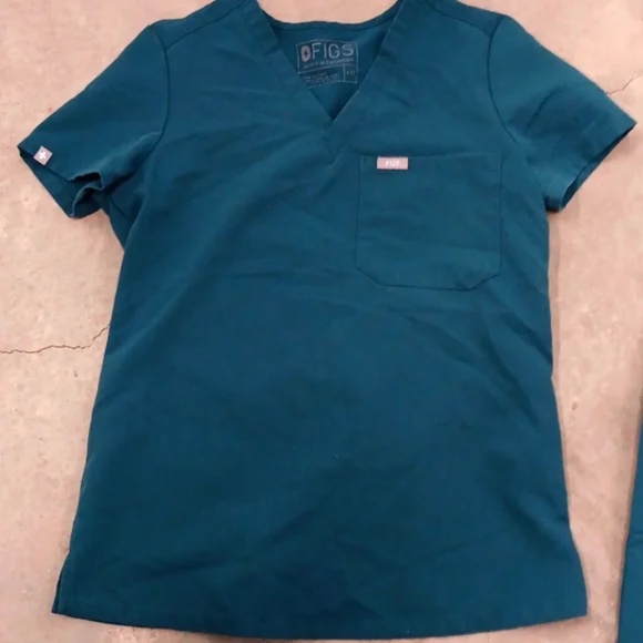 FIGS XXS Catarina Top/XS Yola Skinny Scrub Pants Caribbean Blue - Picture 4 of 10